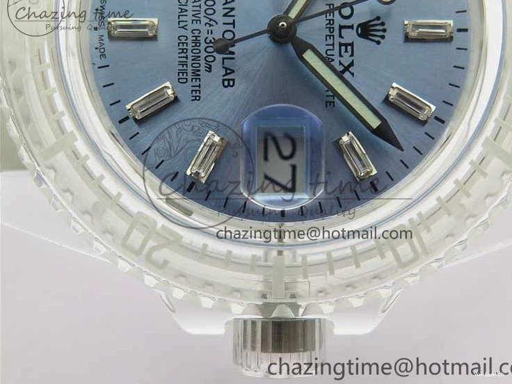 Best Phantomlab Edition 3AF White Dial Submariner VR3135 on Strap Rubber Blue Transparent Light 1109